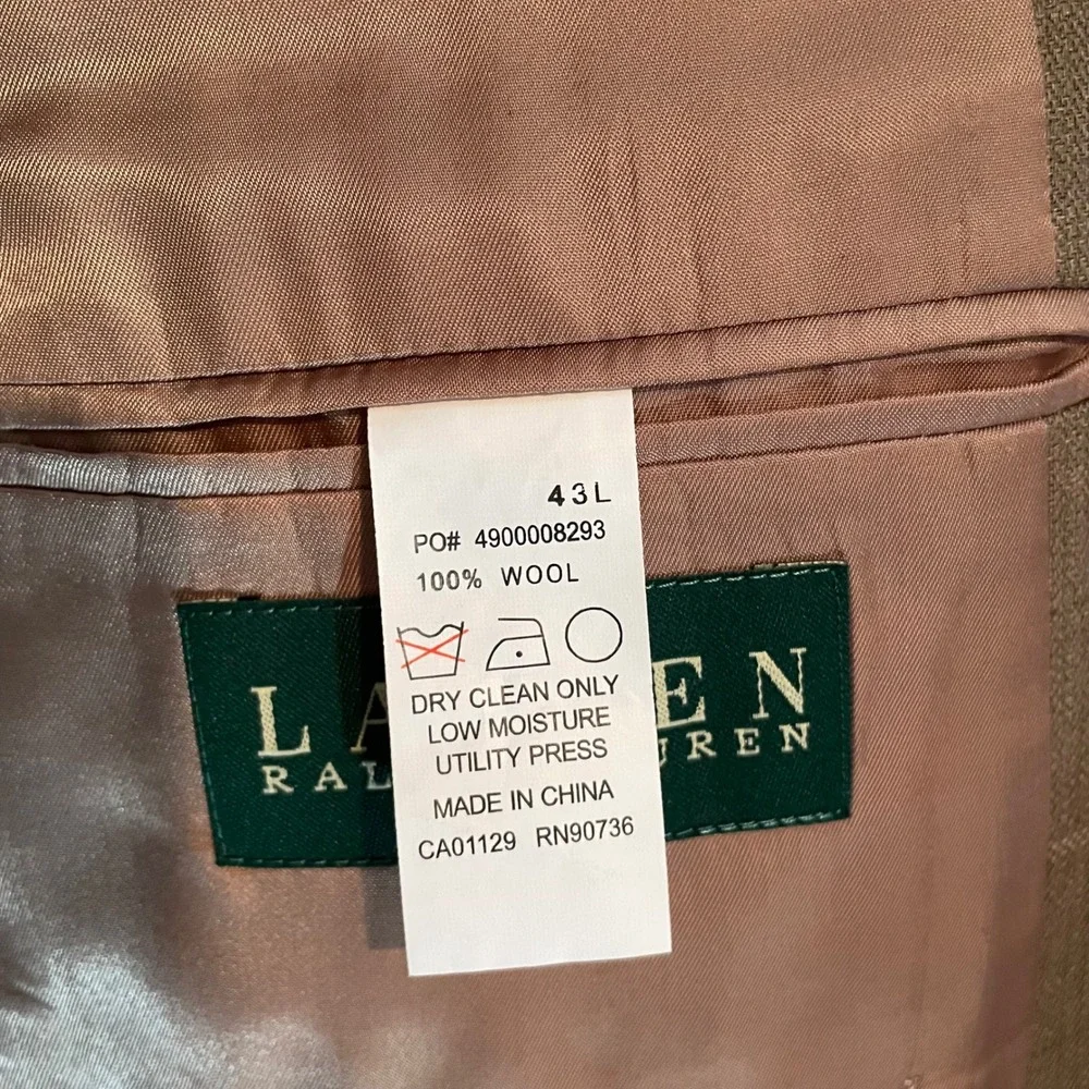 Lauren Ralph Lauren Mens 43L Brown Windowpane 100% Wool‎ 2-Button Sport Coat